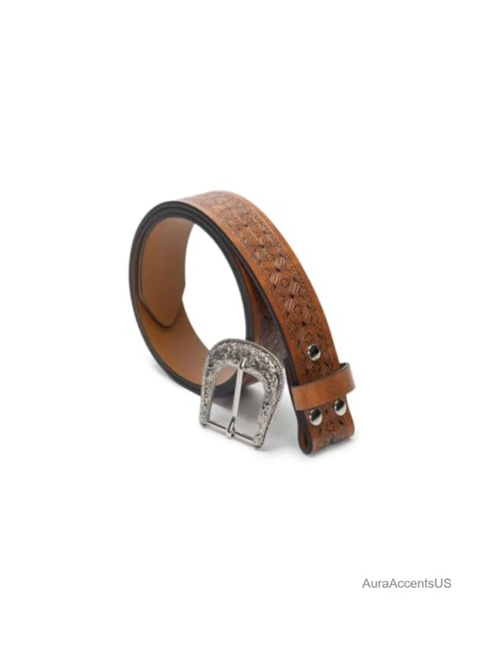Women's Western Belt PU Leather Vintage Carved Buckle Cowgirl Waist Belt